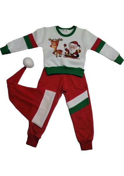 Noel Baba ve Geyik Baskılı Penye Unisex Kız-Erkek Çocuk Eşofman Takımı 1-8 Yaş. fiyatları