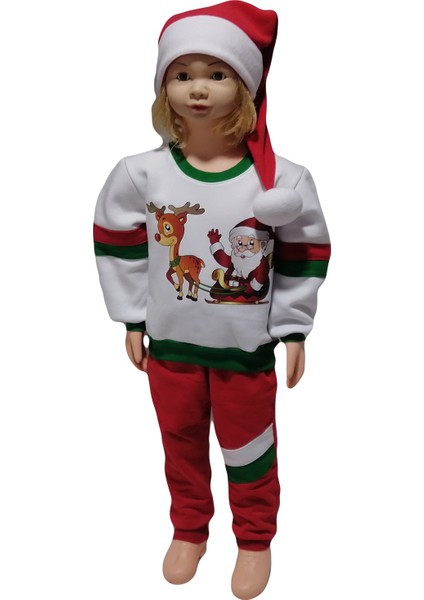 Noel Baba ve Geyik Baskılı Penye Unisex Kız-Erkek Çocuk Eşofman Takımı 1-8 Yaş. fırsatları