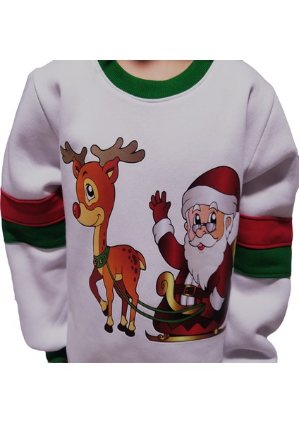Noel Baba ve Geyik Baskılı Penye Unisex Kız-Erkek Çocuk Eşofman Takımı 1-8 Yaş. indirimleri