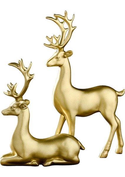 2 Adet Reçine Heykeli Elk Geyik Süs Figürinler Masaüstü Süs Heykeli Heykelcik Altın Elk Geyik (Yurt Dışından)