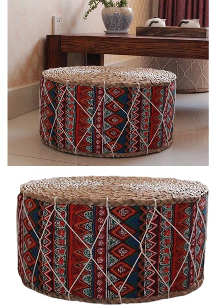 El Yapımı Saman Futon Kat Yastık Meditasyon Yastık Tabure Pouf Bohemia Kırmızı (Yurt Dışından)