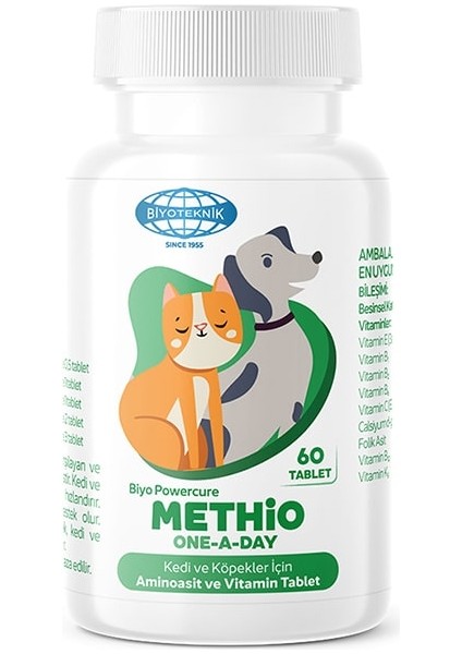 Biyoteknik Methio One A Day Kedi ve Köpek Vitamin 60 Tablet