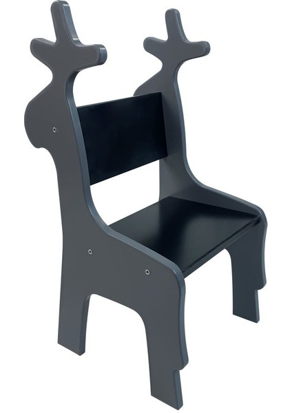 Ahşap Çocuk Sandalyesi - Geyik - Gri/siyah