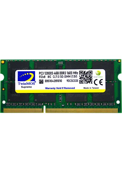 TwinMOS DDR3 4GB 1600MHz 1.5V Notebook Ram (MDD34GB1600N)