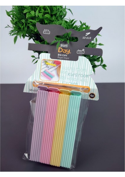 Sun Day 4'lü Renkli Poşet Klipsi