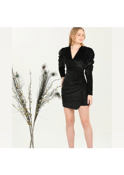 Kadın Siyah Kruvaze Yaka Abiye Elbise fiyatları