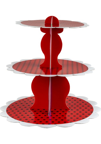 Cup Cake Standı Parti Doğum Günü Üç Katlı Çap 30 x 27 x 22 cm Kırmızı