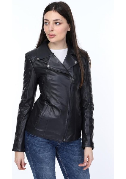 Deri Valente Siyah Kadın Deri Ceket modelleri