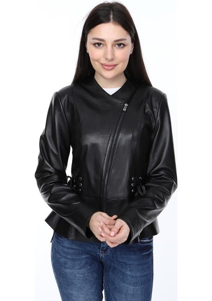Deri Leyla Siyah Kadın Deri Ceket modelleri
