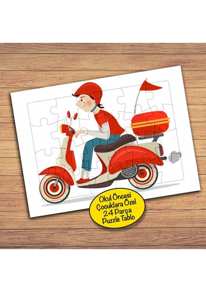 Kırmızı Motorsikletli Çocuk 24 Parça Çocuklara Özel Yapboz Tablo-12