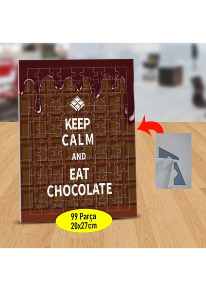 Keep Calm Chocolate Yazılı 99 Parça Puzzle Yapboz Tablo-26