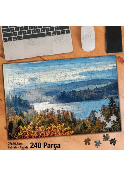 Asil Hobi Karlı Dağlar - Ağaçlar - Doğa - Manzara Yapboz - Ayak Destekli Çerçeveli 240 Parça Puzzle