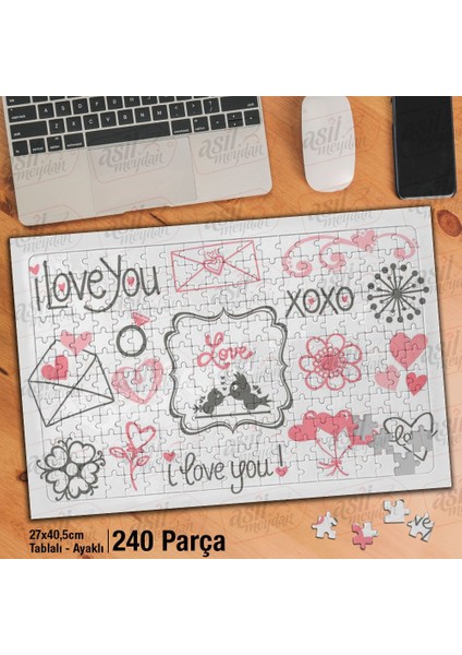 Asil Hobi Kalp - I Love You - Aşk - Sevgi Yapboz - Ayak Destekli Çerçeveli 240 Parça Puzzle