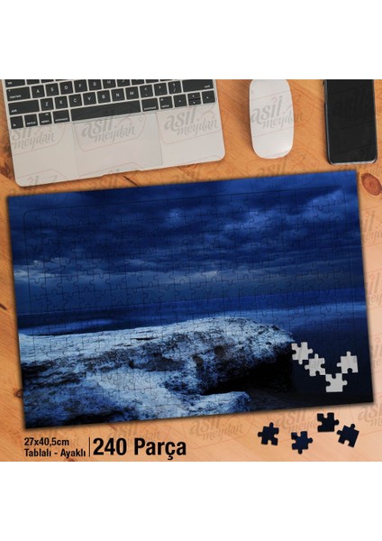 Asil Hobi Deniz - Gökyüzü - Bulutlar - Gece Yapboz -Ayak Destekli Çerçeveli 240 Parça Puzzle