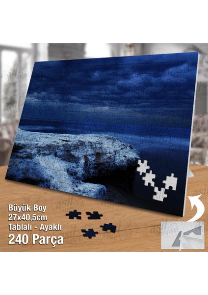 Asil Hobi Deniz - Gökyüzü - Bulutlar - Gece Yapboz -Ayak Destekli Çerçeveli 240 Parça Puzzle