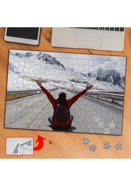 Yol, Mutlu Kadın, Karlı Dağlar 240 Parça Puzzle Yapboz TABLO-1111