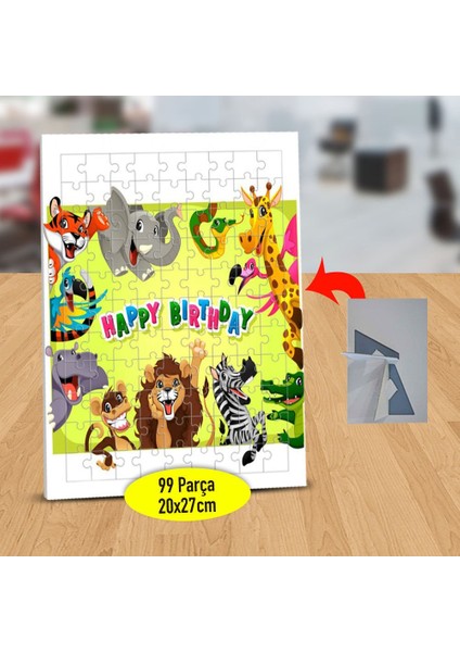Happy Birthday Yazılı Hayvanlar 99 Parça Puzzle Yapboz Tablo-9