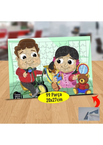 Evcilik Oynayan Mutlu Iki Arkadaş 99 Parça Puzzle Yapboz Tablo-72