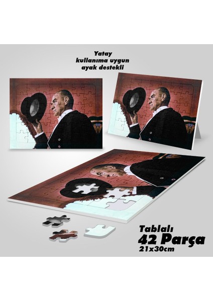 Asil Hobi Şapka Çıkartan Mustafa Kemal Atatürk - Yapboz - Ayak Destekli Çerçeveli 42 Parça Puzzle