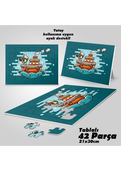 Asil Hobi Kaptan - Gemi - Deniz Yapboz- Ayak Destekli Çerçeveli 42 Parça Puzzle