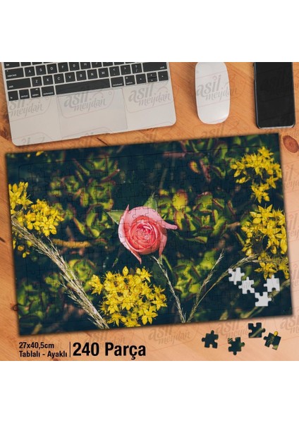 Asil Hobi Pembe Gül - Bitki - Çiçek Yapboz - Ayak Destekli Çerçeveli 240 Parça Puzzle