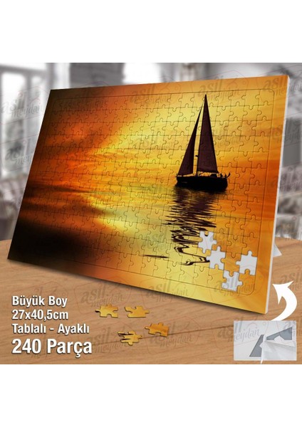 Asil Hobi Deniz -Doğa -Gün Batımı -Yelken -Tekne Yapboz -Ayak Destekli Çerçeveli 240 Parça Puzzle