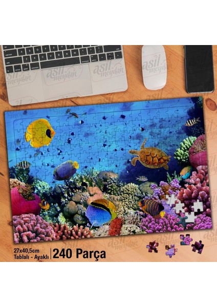 Asil Hobi Rengarenk Sualtı Canlıları-Balıklar-Deniz Yapboz -Ayak Destekli Çerçeveli 240 Parça Puzzle