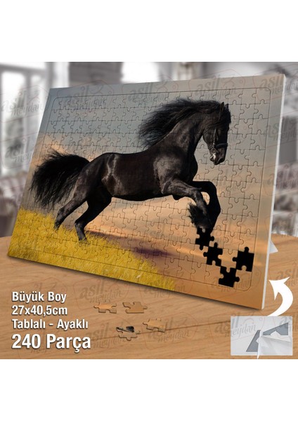 Asil Hobi Siyah Koşan At - Hayvan - Doğa Yapboz- Ayak Destekli Çerçeveli 240 Parça Puzzle