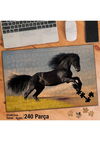 Asil Hobi Siyah Koşan At - Hayvan - Doğa Yapboz- Ayak Destekli Çerçeveli 240 Parça Puzzle fiyatları