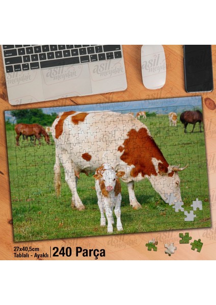 Asil Hobi Inek ve Yavru Dana - Sevimli Hayvanlar Yapboz - Ayak Destekli Çerçeveli 240 Parça Puzzle