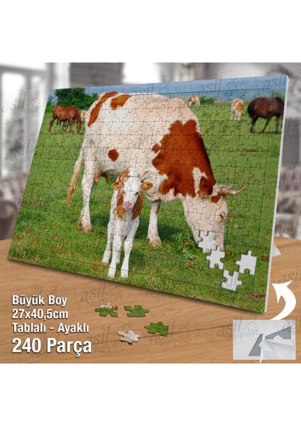 Asil Hobi Inek ve Yavru Dana - Sevimli Hayvanlar Yapboz - Ayak Destekli Çerçeveli 240 Parça Puzzle fiyatları
