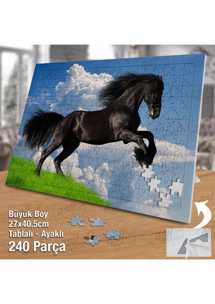 Asil Hobi Şahlanan Siyah At - Hayvan - Doğa Yapboz-Ayak Destekli Çerçeveli 240 Parça Puzzle fiyatları
