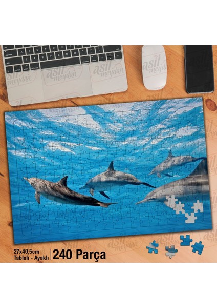 Asil Hobi Denizdeki Yunus Balığı Sürüsü - Hayvan Yapboz-Ayak Destekli Çerçeveli 240 Parça Puzzle