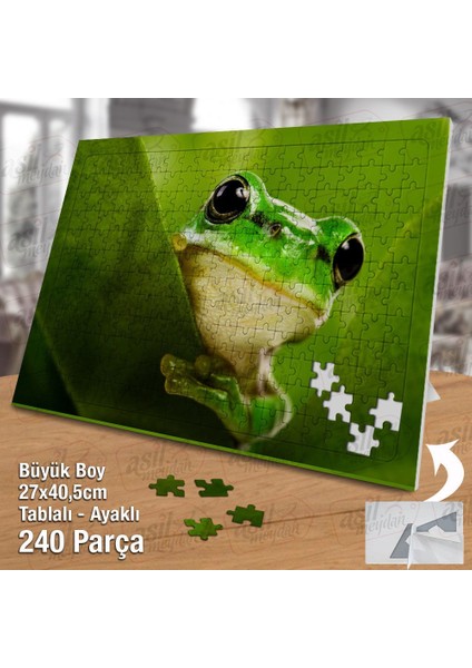 Asil Hobi Sevimli Kurbağa - Yeşil - Yaprak - Doğa Yapboz-Ayak Destekli Çerçeveli 240 Parça Puzzle fiyatları