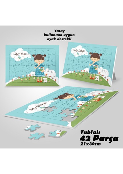Asil Hobi Benim Köpeğim - Sevimli Kız - Çocuklar Için Eğitici Yapboz- Ayak Destekli 42 Parça Puzzle
