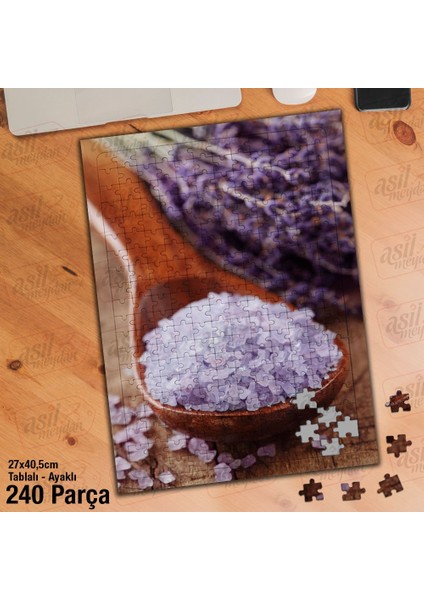 Asil Hobi Tahta Kaşık- Tuz - Leylak - Bitki -Çiçek Yapboz - Ayak Destekli Çerçeveli 240 Parça Puzzle