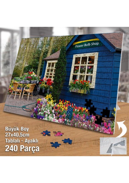 Asil Hobi Mavi Ev - Çiçek Bahçesi - Doğa Yapboz- Ayak Destekli Çerçeveli 240 Parça Puzzle