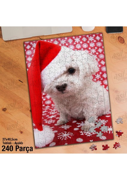 Asil Hobi Yeni Yıl - Kırmızı Şapkalı Köpek -Hayvan Yapboz-Ayak Destekli Çerçeveli 240 Parça Puzzle