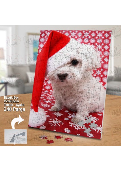 Asil Hobi Yeni Yıl - Kırmızı Şapkalı Köpek -Hayvan Yapboz-Ayak Destekli Çerçeveli 240 Parça Puzzle fiyatları