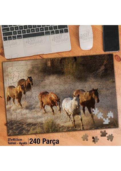 Asil Hobi At Sürüsü - Toz - Sevimli Hayvanlar Yapboz-Ayak Destekli Çerçeveli 240 Parça Puzzle