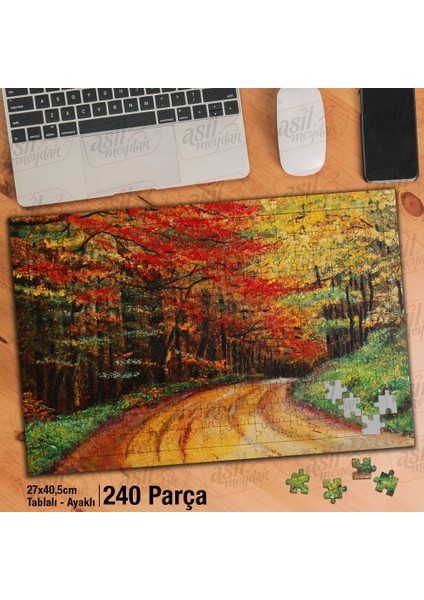 Asil Hobi Orman Yolu - Ağaçlar - Sonbahar Yapboz-Ayak Destekli Çerçeveli 240 Parça Puzzle
