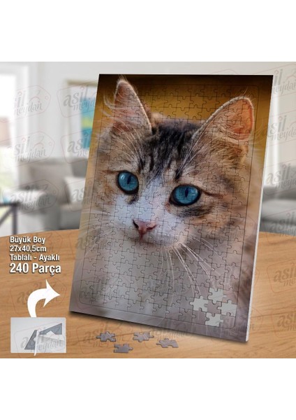 Asil Hobi Cat - Mavi Gözlü Kedi - Sevimli Hayvan Yapboz -Ayak Destekli Çerçeveli 240 Parça Puzzle fiyatları