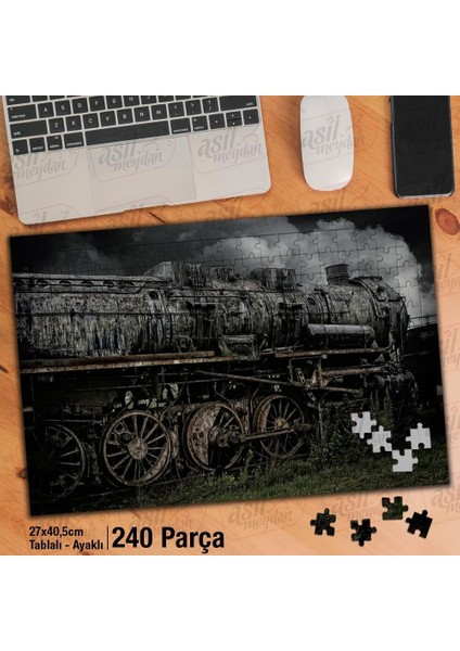 Asil Hobi Eski - Nostalji - Buharlı Lokomotif -Tren Yapboz -Ayak Destekli Çerçeveli 240 Parça Puzzle