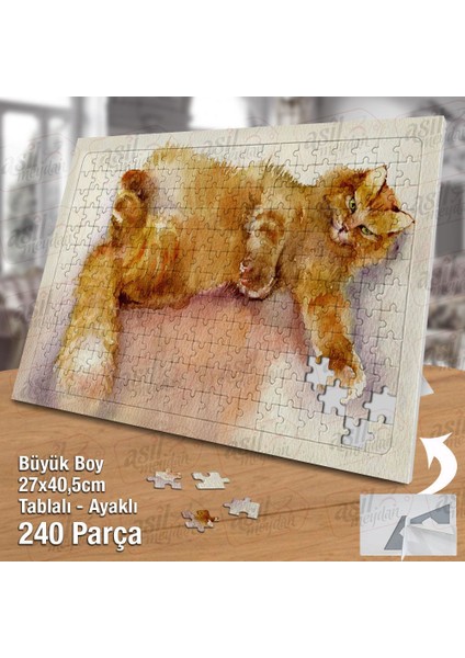 Asil Hobi Sarı Tüylü Kedi - Ressam - Çizim - Hayvan Yapboz-Ayak Destekli Çerçeveli 240 Parça Puzzle fiyatları