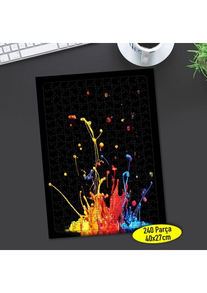 Siyah Zeminde Renkli Boya Sıçramaları 240 Parça Puzzle Yapboz-58