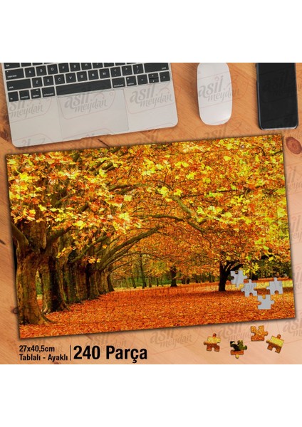 Asil Hobi Sonbahar - Sararmış Yapraklar - Orman Yolu Yapboz-Ayak Destekli Çerçeveli 240 Parça Puzzle