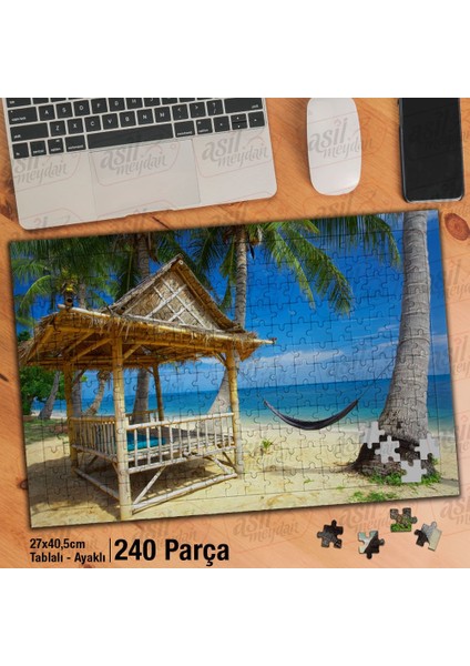 Asil Hobi Hamak - Palmiye Ağaçları - Deniz -Tatil Yapboz-Ayak Destekli Çerçeveli 240 Parça Puzzle