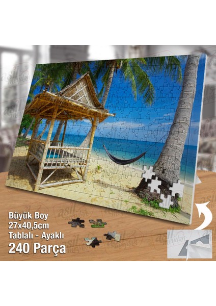 Asil Hobi Hamak - Palmiye Ağaçları - Deniz -Tatil Yapboz-Ayak Destekli Çerçeveli 240 Parça Puzzle