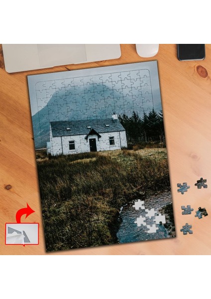 Dağdaki Ev, Çimenler, Doğa 240 Parça Puzzle Yapboz TABLO-3644