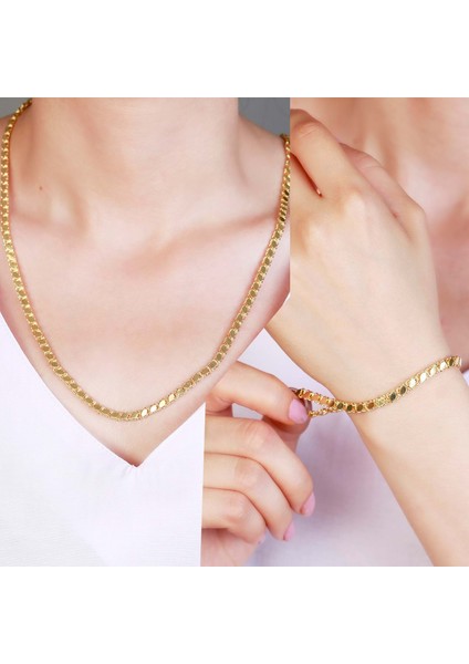 925 Ayar Gümüş Pullu Zincir Kolye Bileklik Kombin